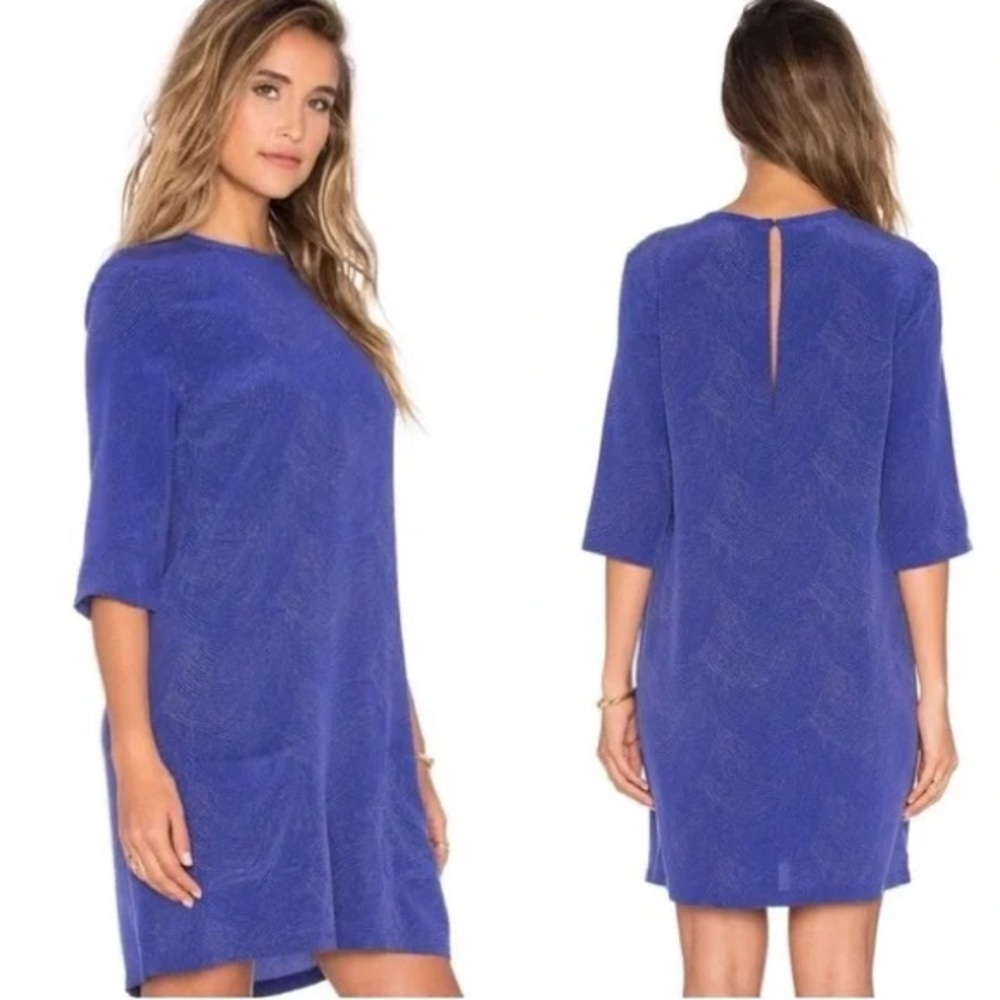 EQUIPMENT Aubrey Silk Elbow Sleeve Crewneck Mini Shift Dress Pockets REVOLVE S